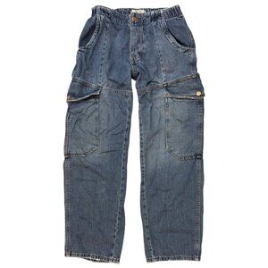 We The Free Denim Cargo Pants Size XS With Elastic Waist & Button Fly Baggy Fit